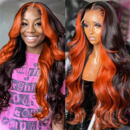 Hairsmarket Ginger Highlight Glueless Wigs 13x4 HD Lace Front Wig Colored Human Hair Wigs