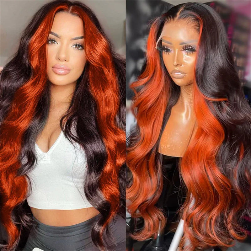 Hairsmarket Ginger Highlight Glueless Wigs 13x4 HD Lace Front Wig Colored Human Hair Wigs