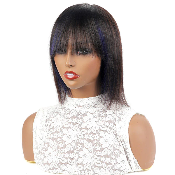 Machine Made Wigs with Bangs Straight Bob Wigs Ombre Human Hair Wigs