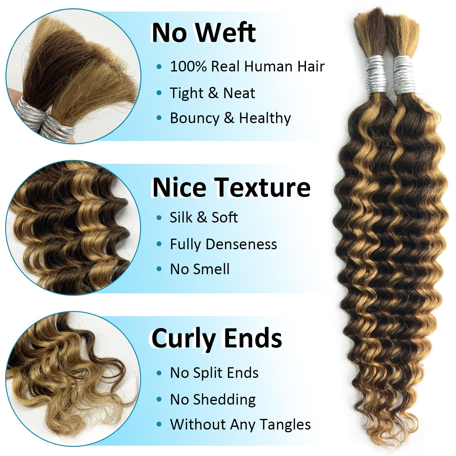 Hairsmarket Highlight P4/27 Deep Wave Bulk Human Hair For Braiding Bundles