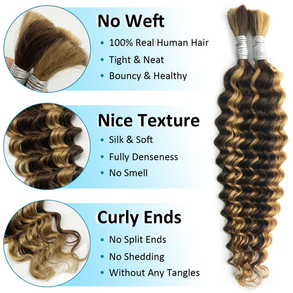 Hairsmarket Highlight P4/27 Deep Wave Bulk Human Hair For Braiding Bundles