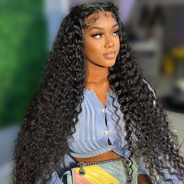 Pre Bleached Knots Glueless Human Hair Wigs Water Wave 13x6 HD Lace Front Wigs