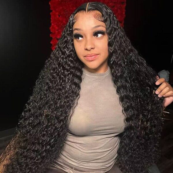 Pre Bleached Knots Glueless Human Hair Wigs Water Wave 13x6 HD Lace Front Wigs