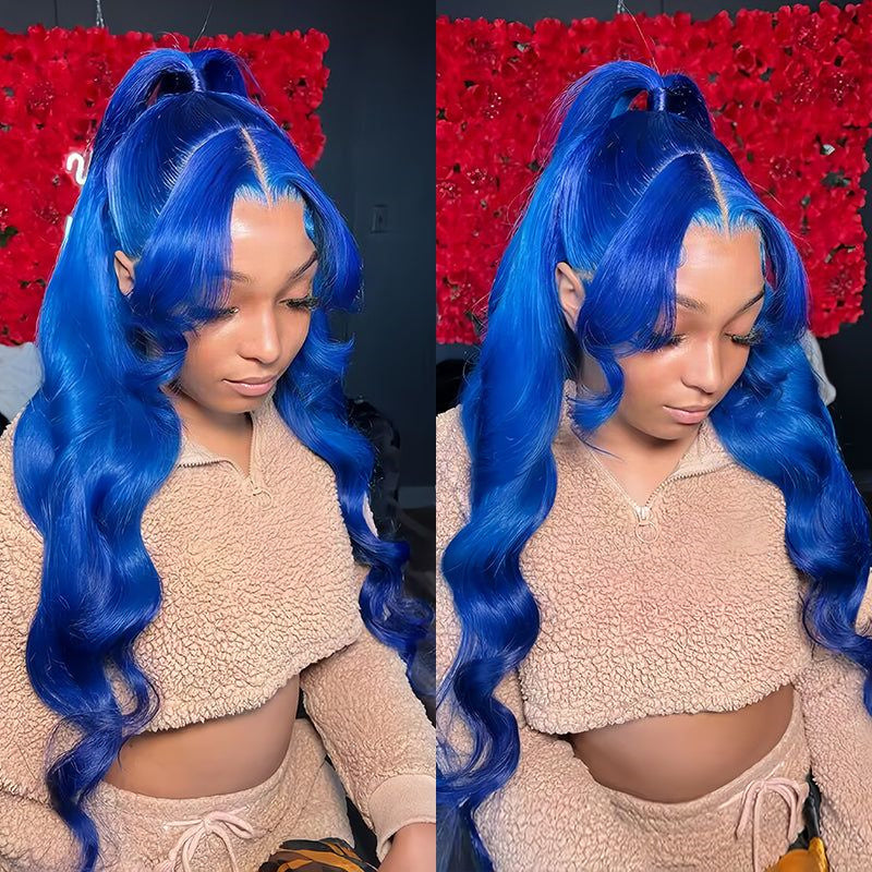 Blue Wig Body Wave 13x4 HD Lace Front Wig Colored Human Hair Wigs