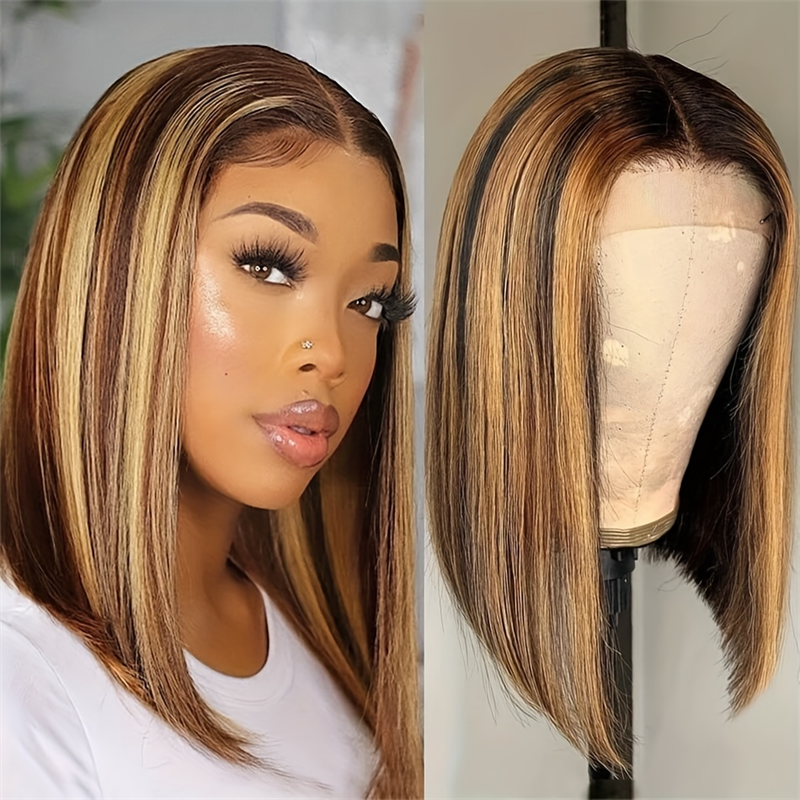 (Bogo Free)Hairsmarket Colored Bob Wigs 13x4 HD Lace Front Wig 613 Blonde/Pink/Highlight Color Short Bob Wigs