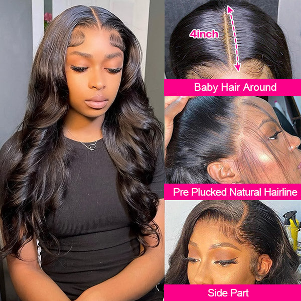 Glueless Body Wave Wigs 13x4 HD Lace Front Wigs Pre Plucked Brazilian Human Hair Wigs