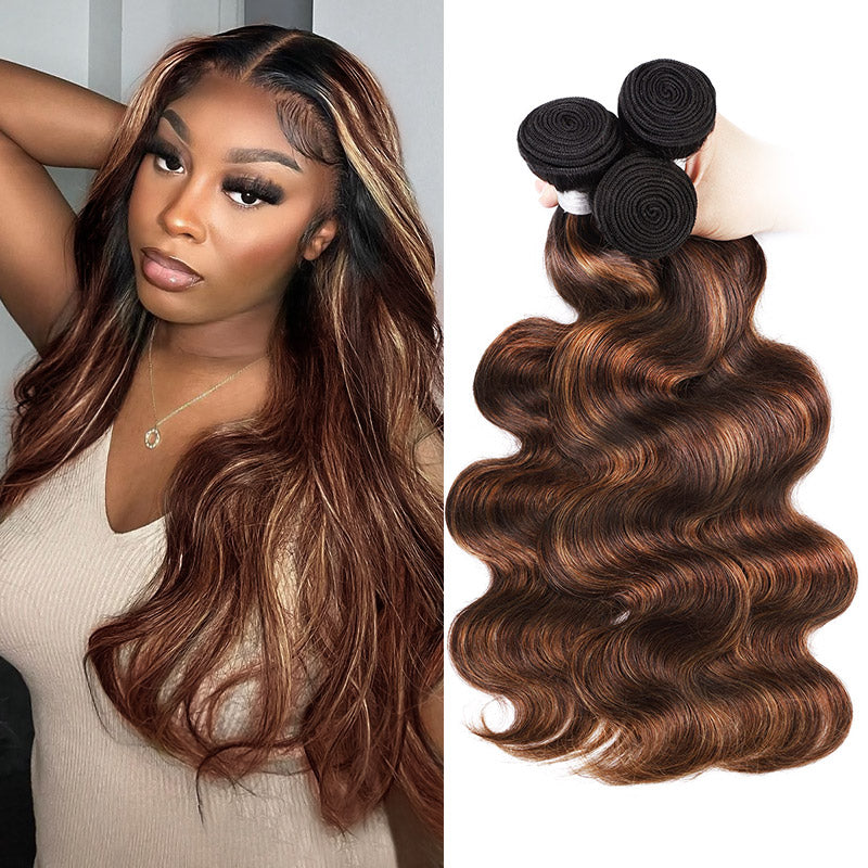 Brown Balayage Highlight Body Wave Human Hair 3 Bundles Brazilian Hair Extensions