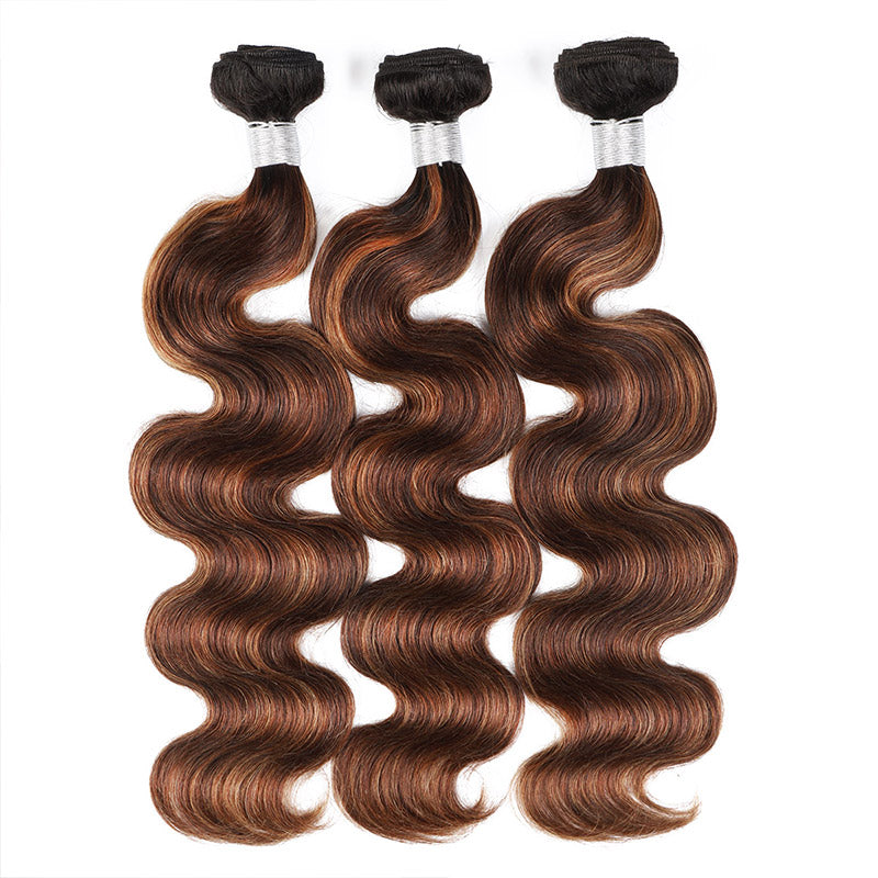 Brown Balayage Highlight Body Wave Human Hair 3 Bundles Brazilian Hair Extensions