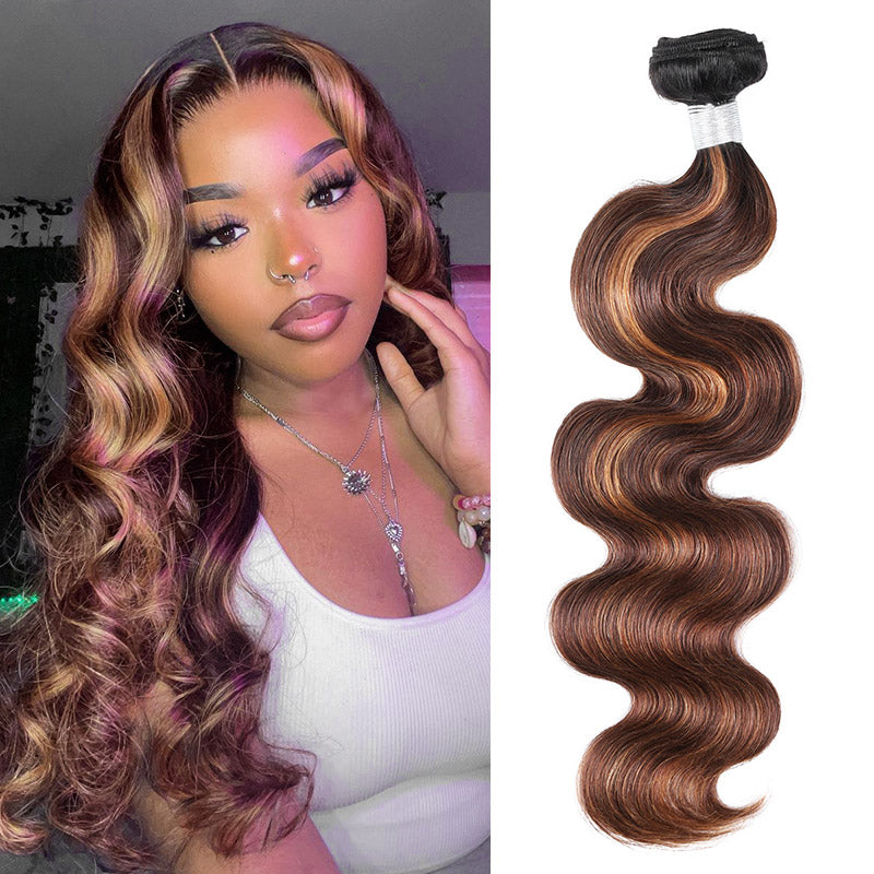 Brown Balayage Highlight Body Wave Human Hair 3 Bundles Brazilian Hair Extensions