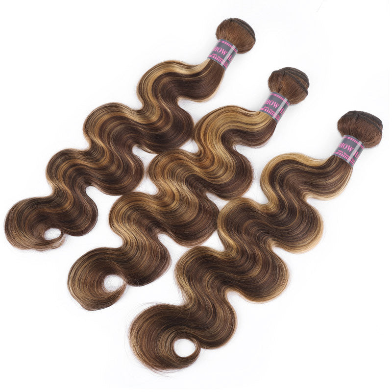 Hairsmarket Highlight Body Wave 100% Human Hair 3 Bundles With 2*6 Lace Closure 