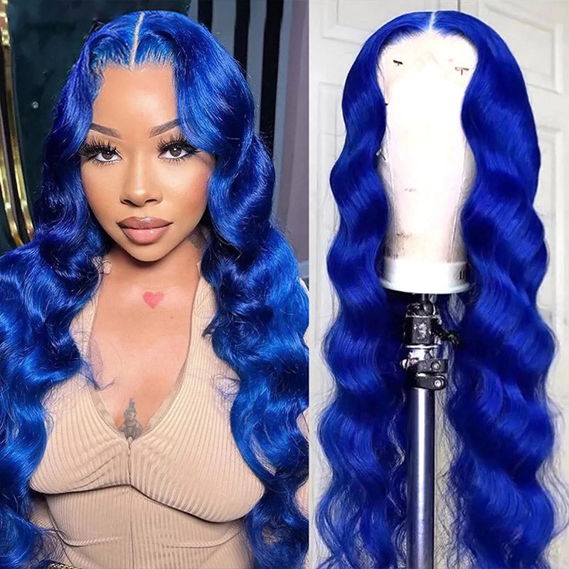 Blue Wig Body Wave 13x4 HD Lace Front Wig Colored Human Hair Wigs