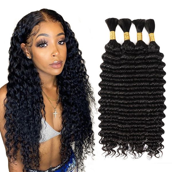 Hairsmarket Deep Wave Human Braiding Hair Deep Wave Bulk Human Hair 1/3/4 Bundles Hair Extensions For Braiding