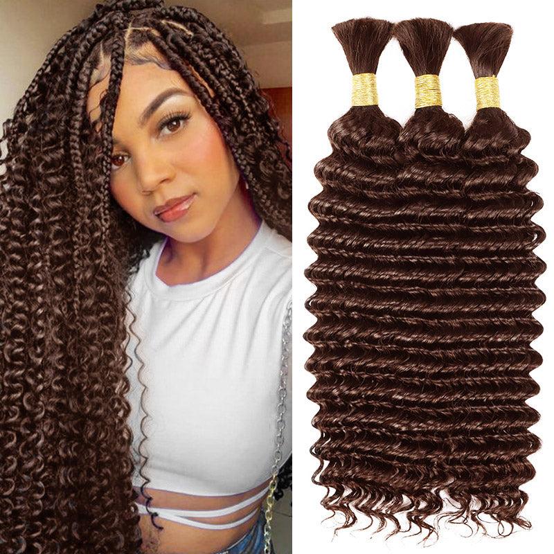 Dark Brown Deep Wave Bulk Hair For Braiding 