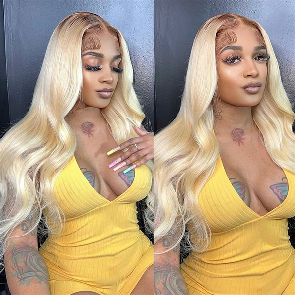 613 Blonde Wig With Brown Roots Body Wave T4/613 Ombre Blonde Lace Front Wigs