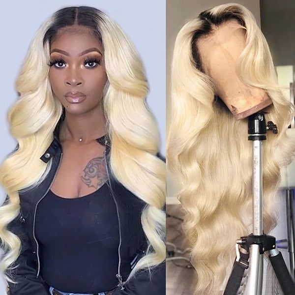 Ombre 613 Lace Front Wigs 1B/613 Body Wave Human Hair Lace Part Wig