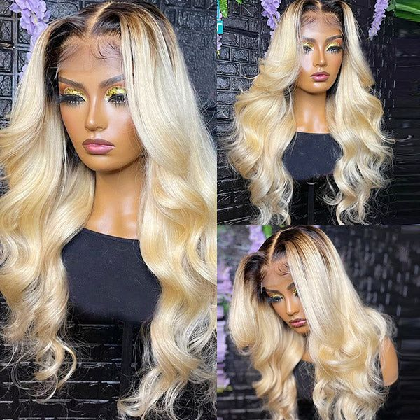 Ombre 613 Lace Front Wigs 1B/613 Body Wave Human Hair Lace Part Wig