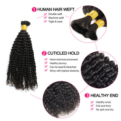 Curly Hair 3 Bundles Bulk Human Hair Extensions For Braiding