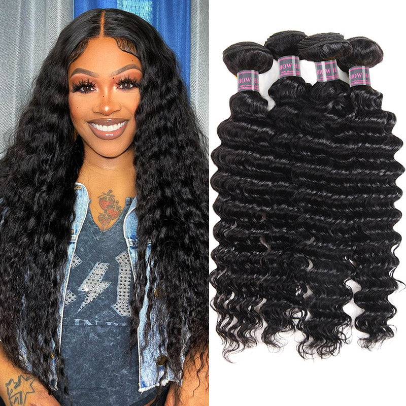 Hairsmarket Brazilian Deep Wave Bundles Deep Curly Human Hair Extensions 4 Bundles