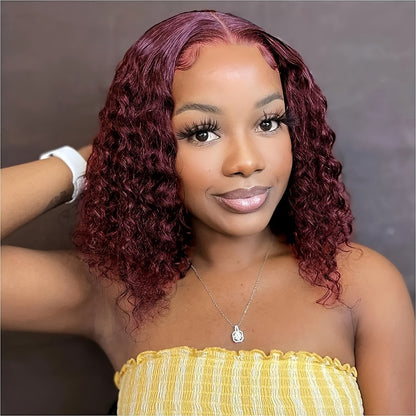 99J Deep Wave Lace Front Wigs Human Hair Short Bob Wigs Burgundy Colored Wig