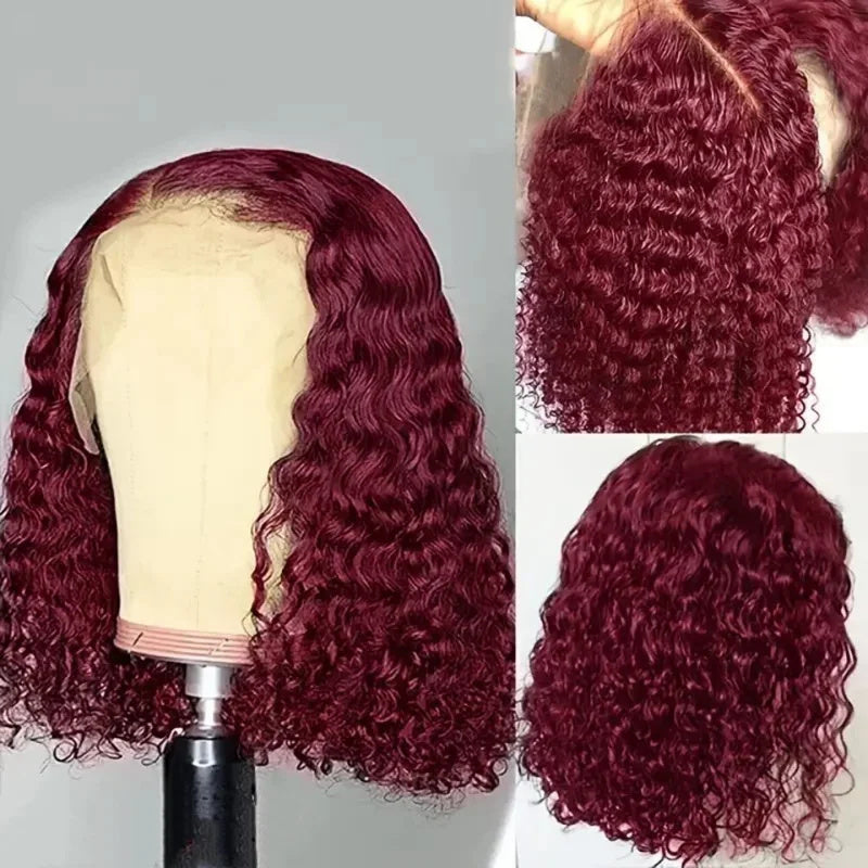 99J Deep Wave Lace Front Wigs Human Hair Short Bob Wigs Burgundy Colored Wig