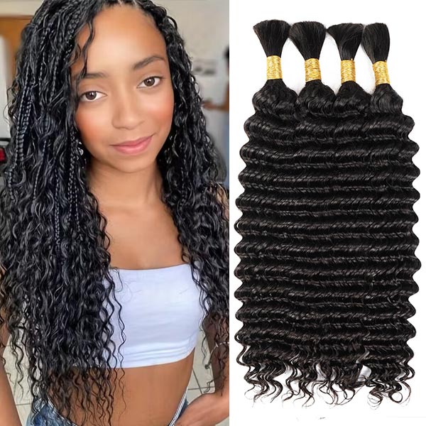 Deep Wave Bulk Human Hair 1/3/4 Bundles 100% Virgin Hair Extensions For Braiding