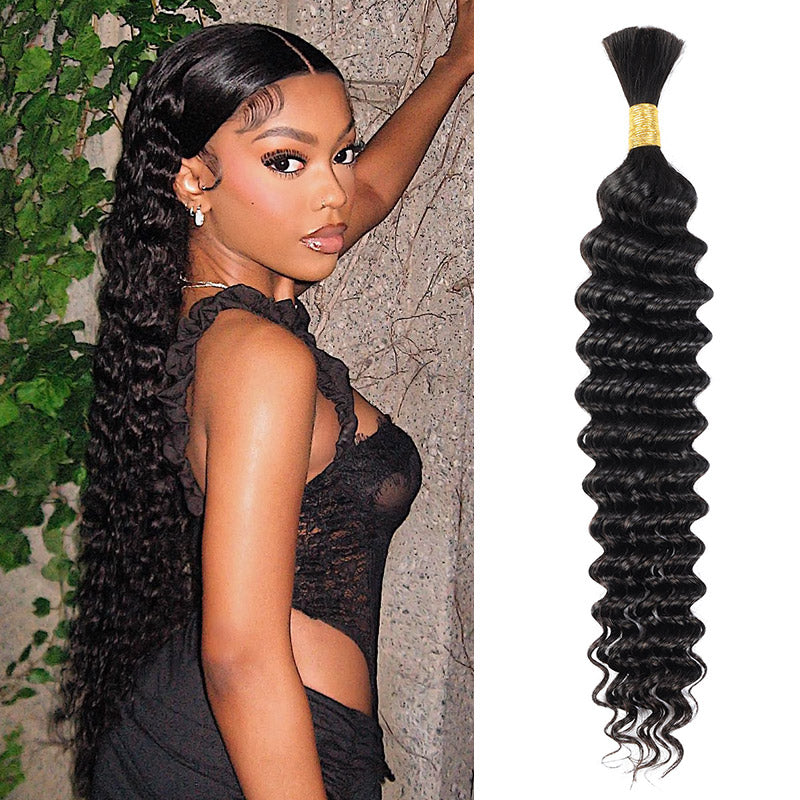 Deep Wave 1 Bundle Bulk Human Hair Extensions For Braiding