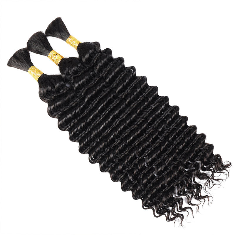 Deep Wave Bulk Human Hair 3 Bundles 100% Virgin Hair Extensions For Braiding