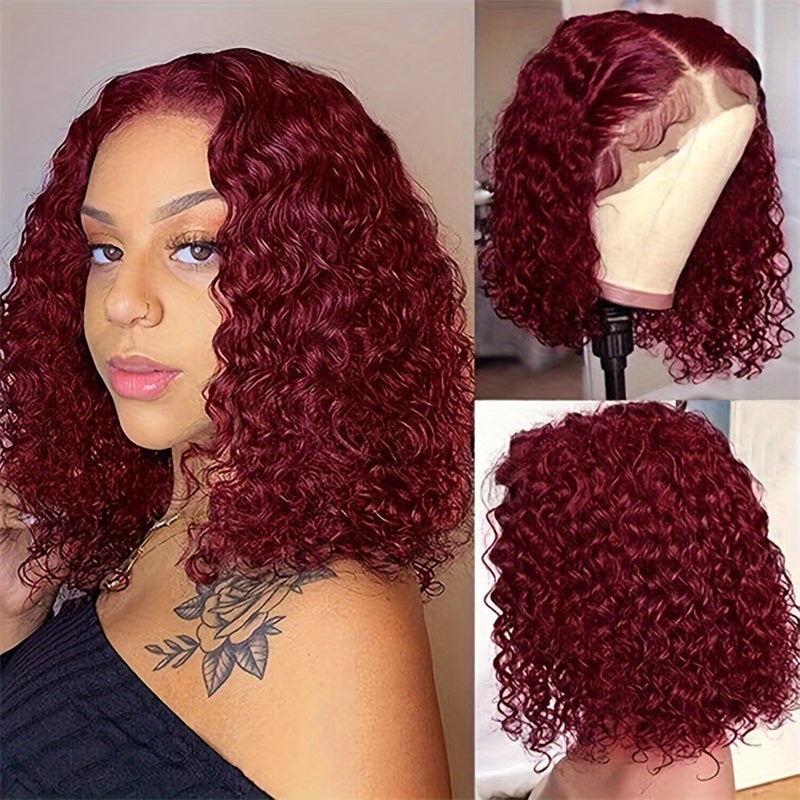 99J Deep Wave Lace Front Wigs Human Hair Short Bob Wigs Burgundy Colored Wig