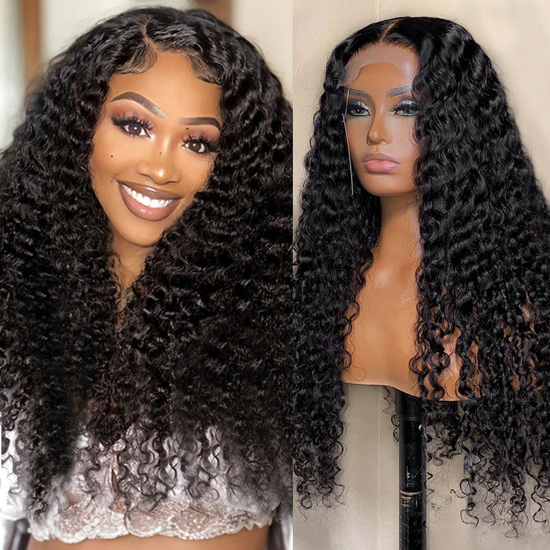 Hairsmarket Glueless Deep Wave 4x4 HD Lace Closure Wigs Human Hair Wigs Pre-Bleached Knots 