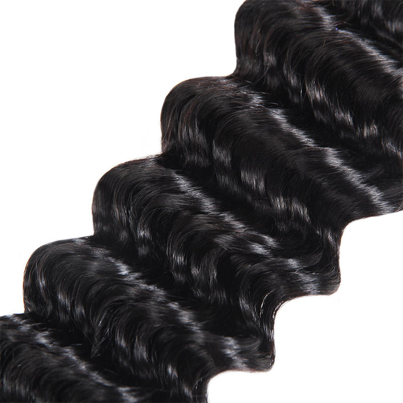 Deep Wave Human Hair Bundles with Closure Brazilian Hair 3 Bundles with 4x4 Lace Closure