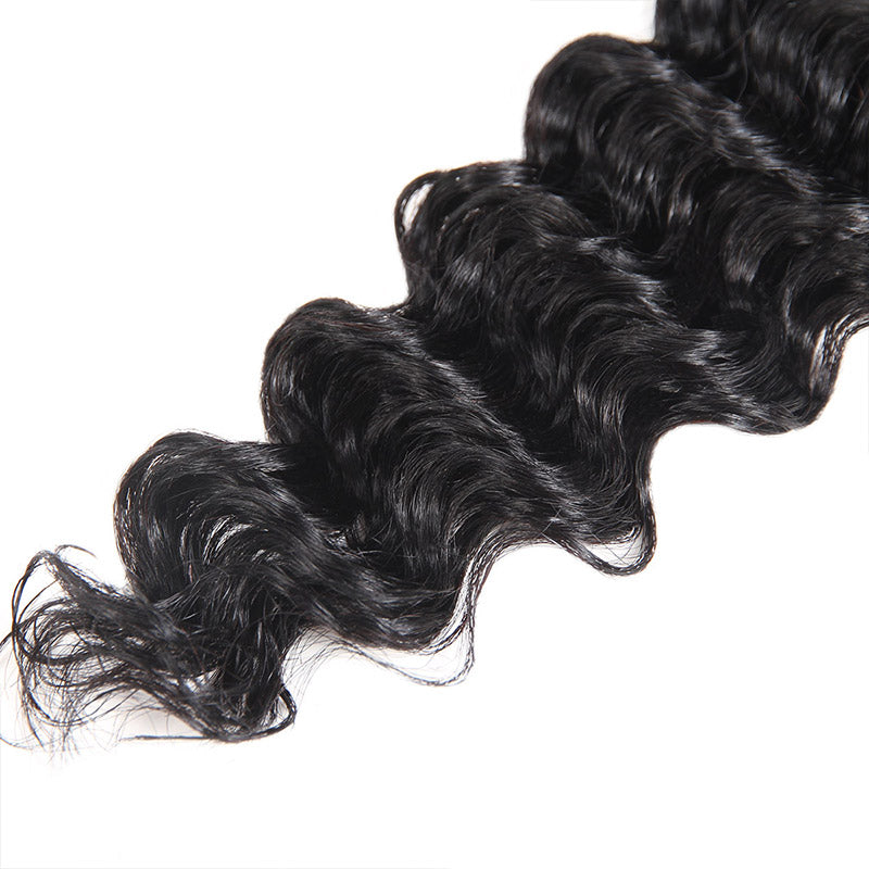 Deep Wave Human Hair Bundles with Closure Brazilian Hair 3 Bundles with 4x4 Lace Closure