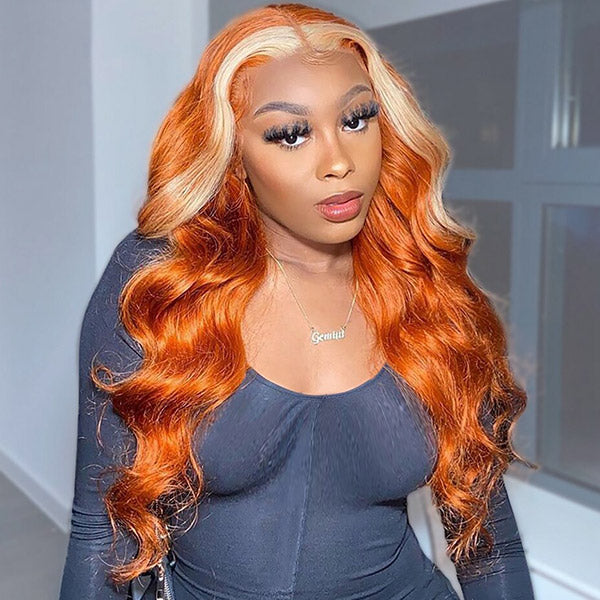 Ginger Wig with Blonde Highlights 4x4 Lace Closure Wig Body Wave Human Hair Wigs