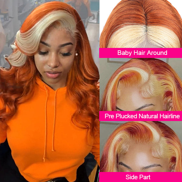 Ginger Blonde Glueless Wigs 13x4 HD Lace Front Wig Body Wave Human Hair Wigs Blonde Orange Colored Wig