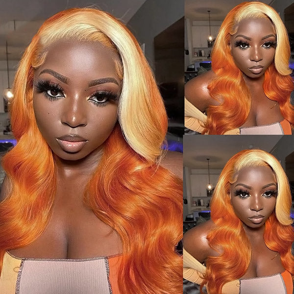 Ginger Blonde Glueless Wigs 13x4 HD Lace Front Wig Body Wave Human Hair Wigs Blonde Orange Colored Wig