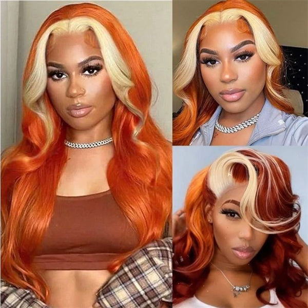 Ginger Blonde Wigs 13x4 HD Lace Front Wig Glueless Body Wave Human Hair Wigs Blonde Orange Colored Wig