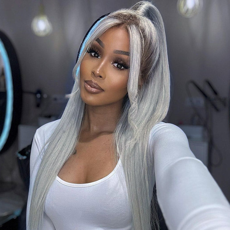 Grey Human Hair Wig Straight Hair 13x4 HD Lace Frontal Wig Colored Human Hair Wigs