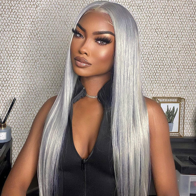 Grey Human Hair Wig Straight Hair 13x4 HD Lace Frontal Wig Colored Human Hair Wigs