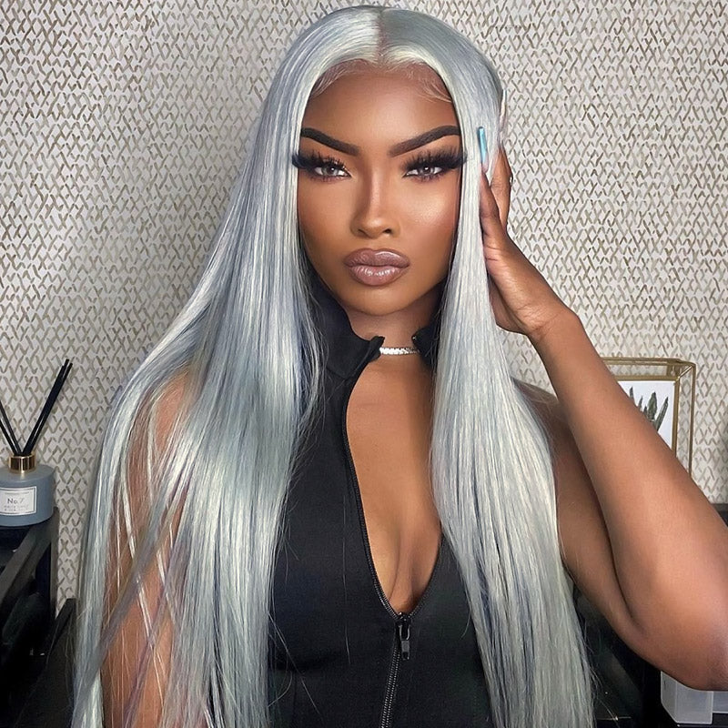 Grey Human Hair Wig Straight Hair 13x4 HD Lace Frontal Wig Colored Human Hair Wigs