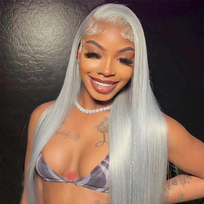 Grey Human Hair Wig Straight Hair 13x4 HD Lace Frontal Wig Colored Human Hair Wigs