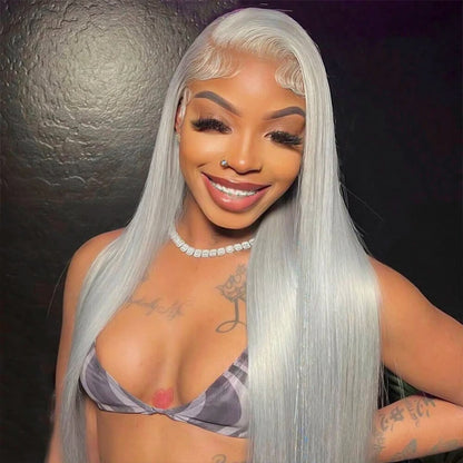 Grey Human Hair Wig Straight Hair 13x4 HD Lace Frontal Wig Colored Human Hair Wigs