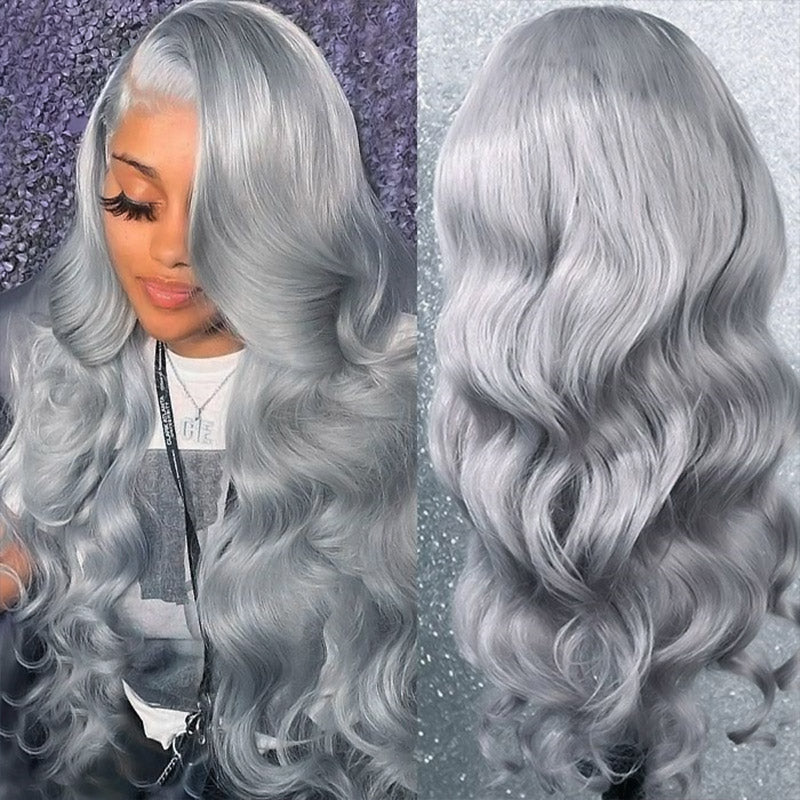 Silver Grey Body Wave Lace Front Wig Transparent HD Human Hair Colored Wigs