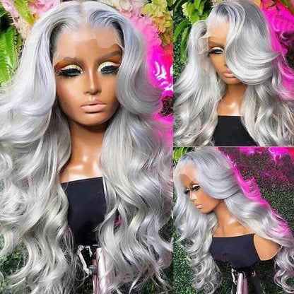 Silver Grey Body Wave Lace Front Wig Transparent HD Human Hair Colored Wigs