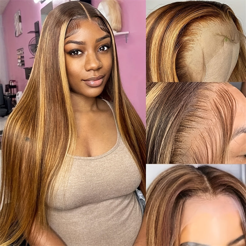 Balayage Highlight Lace Front Wigs Body Wave Human Hair Wigs Deep Wave HD Lace Glueless Wigs