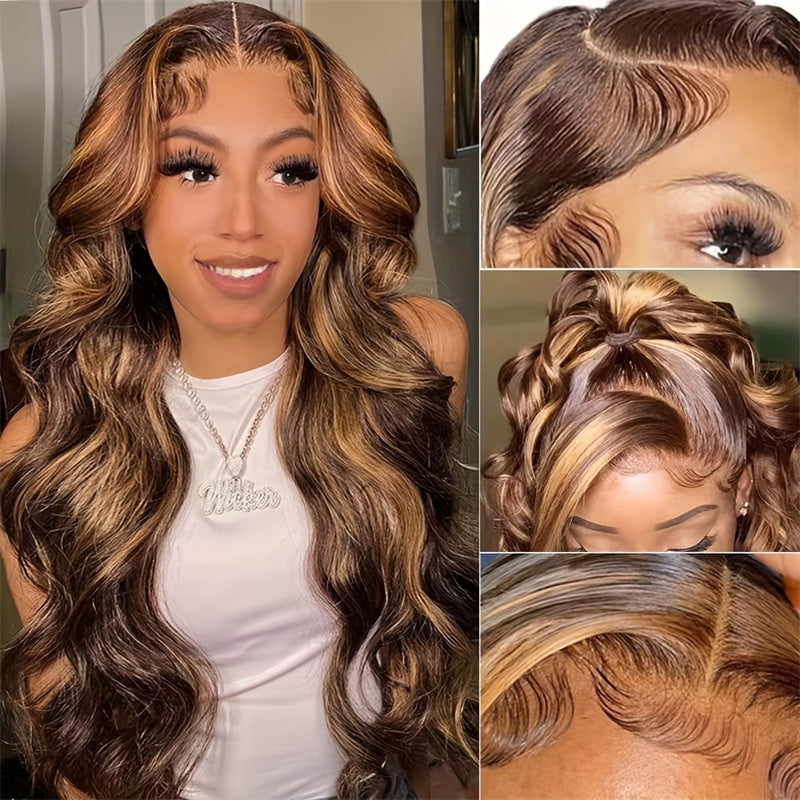 Balayage Highlight Lace Front Wigs Body Wave Human Hair Wigs Deep Wave HD Lace Glueless Wigs