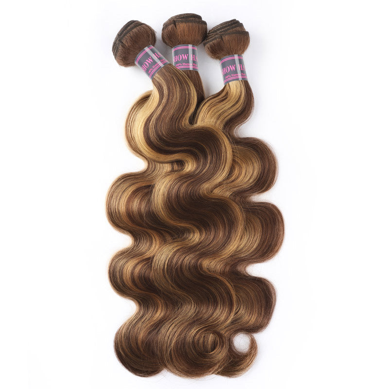 Hairsmarket Highlight Body Wave 100% Human Hair 3 Bundles With 2*6 Lace Closure 