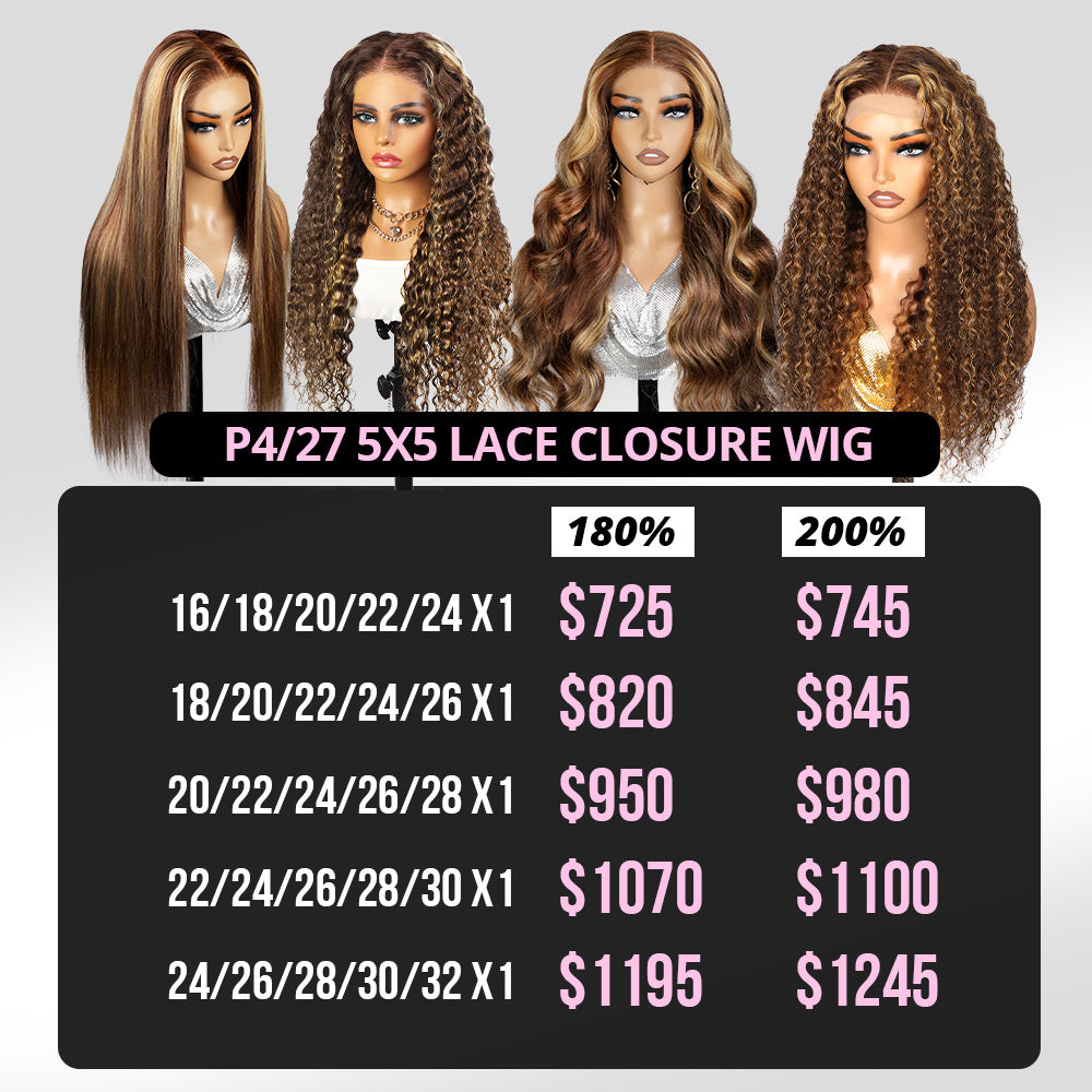 Wholesale | Hairsmarket P4/27 Highlight Wig 5x5 HD Lace Closure Wigs 5PCS Free Shipping