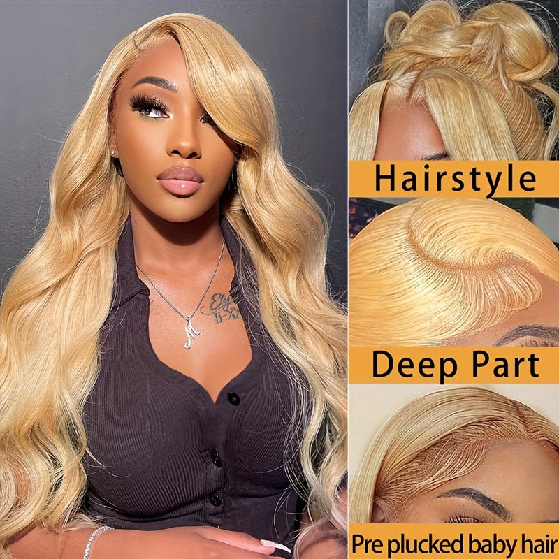 Pre-Plucked Wear Go Glueless Wigs Honey Blonde Body Wave 13x4 Lace Front Wig HD Transparent Human Hair Wigs Beginner Friendly