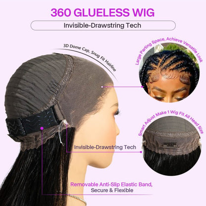 Hairsmarket Water Wave Invisi Strap Snug Fit for 360 Skin Lace Frontal Pre-cut &amp; Pre-bleached Human Hair Wig