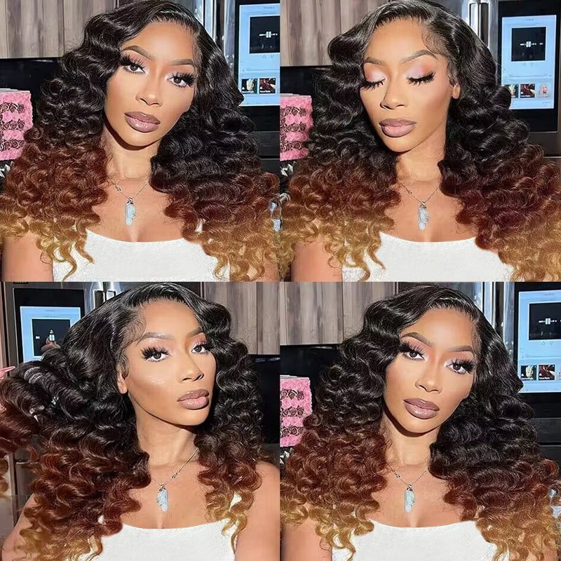 Hairsmarket T1B/4/30 Loose Deep Wave Ombre Colored 13x4 HD Lace Front Wig