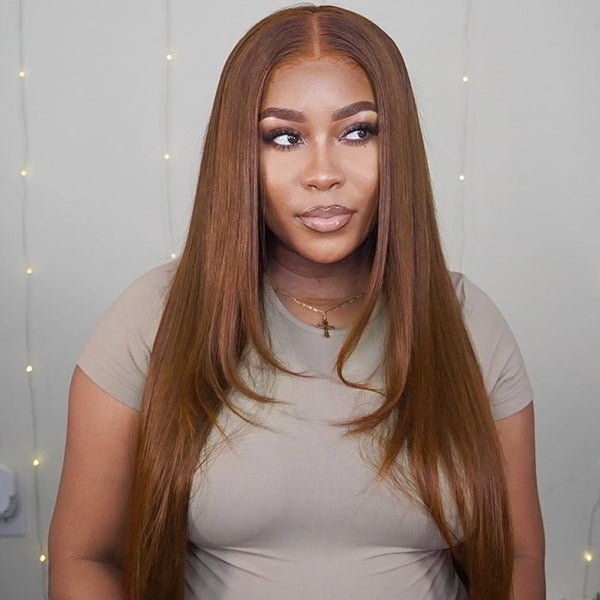 Light Brown Straight Human Hair 3 Bundles With 4x4 Closure 